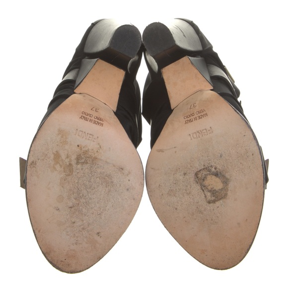 FENDI black leather strap heels sandals booties with slinky lining - Picture 4 of 5